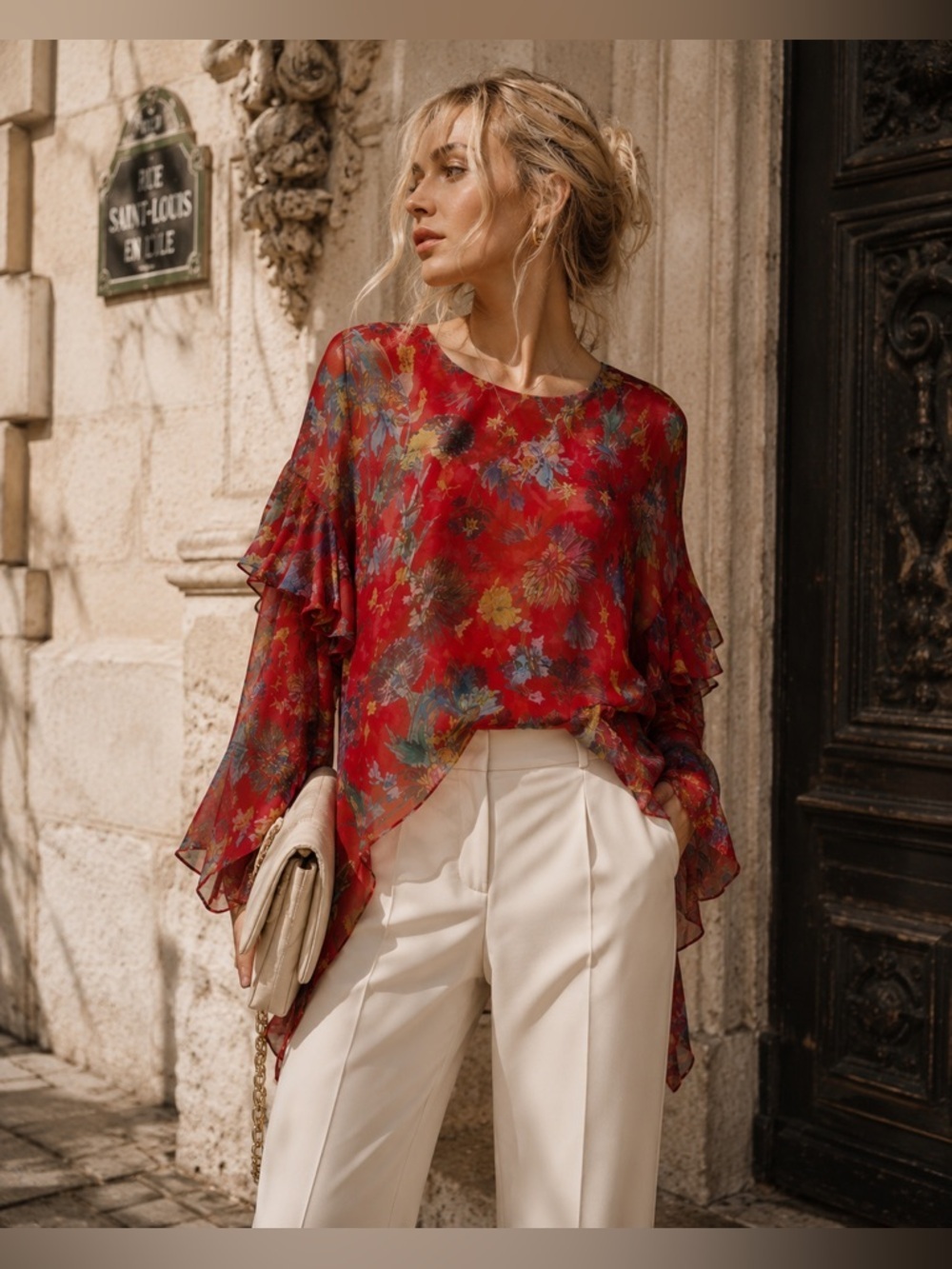 IRO Floral Ruffle Silk Asymmetrical Top sz 36